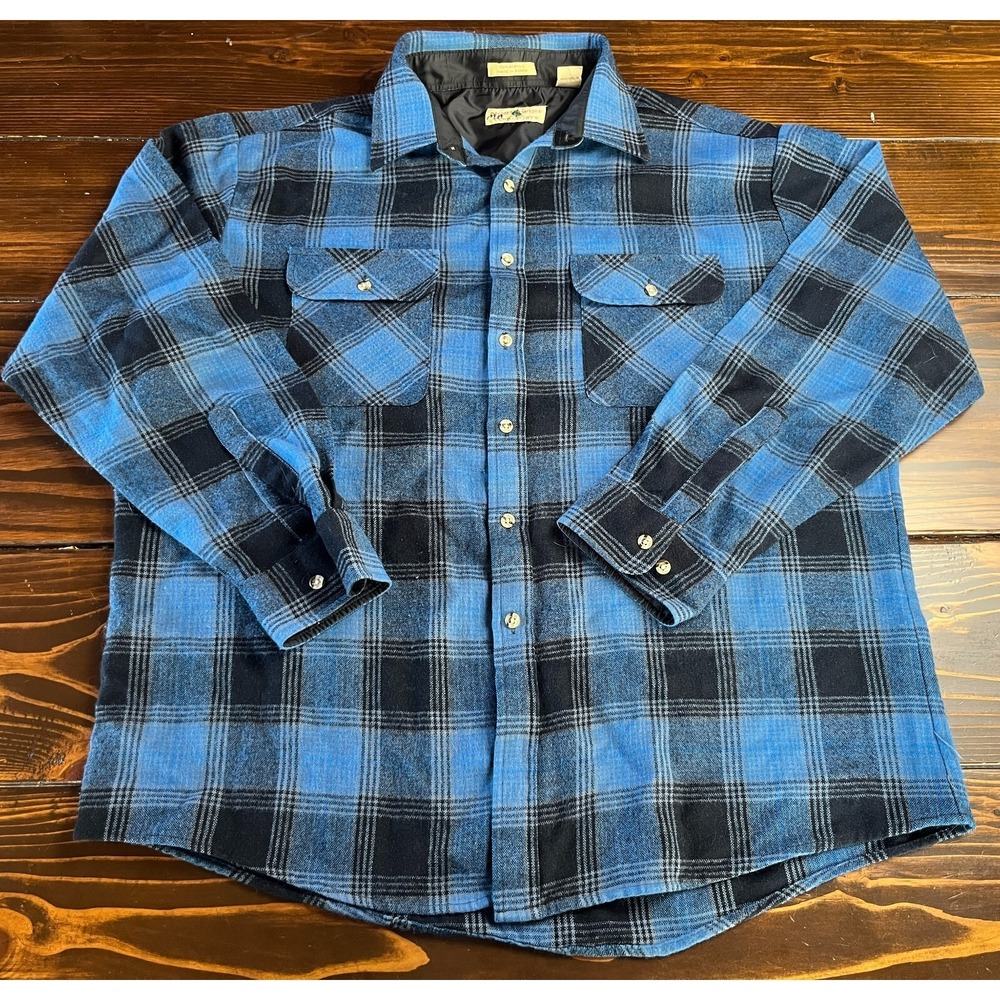 Northwest Shirt, Mens Size XL, Blue Black Plaid, Button Up, Vintage, Long Sleeve
